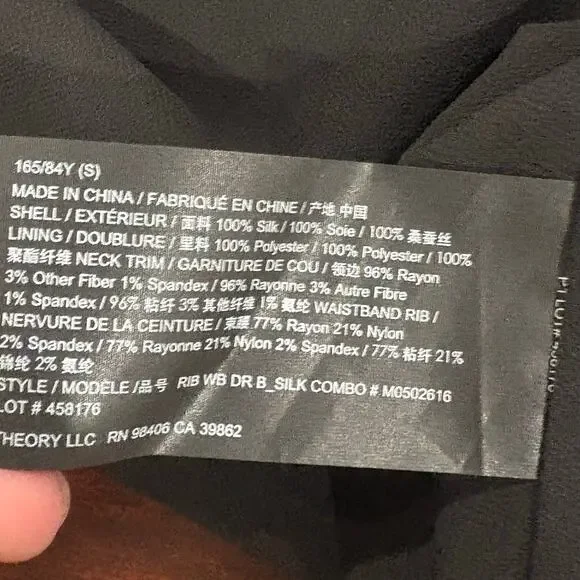 THEORY Silk Rib-knit Waist Midi-dress In Black Size Small - Picture 6 of 10